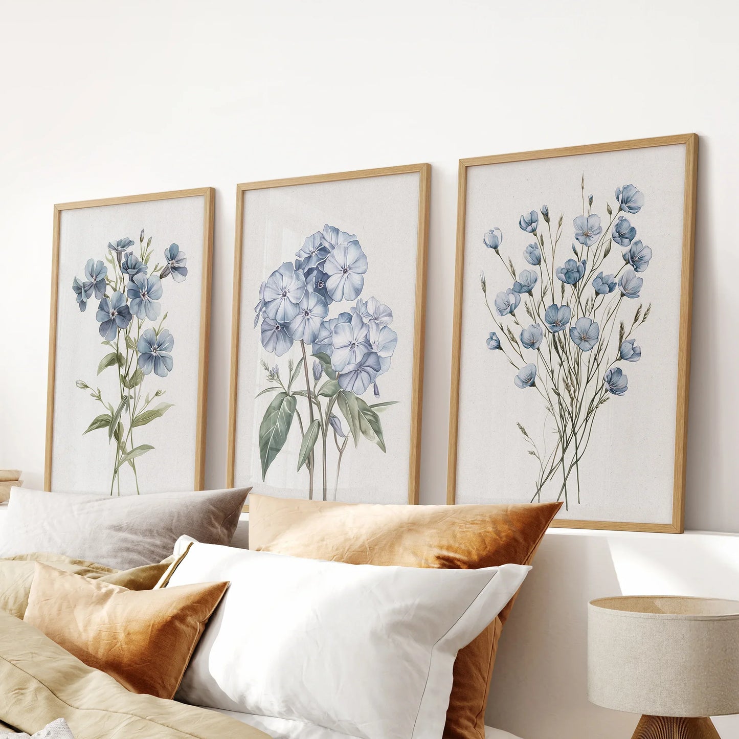 Watercolor Blue Flowers Wall Art. Set of 3 Prints