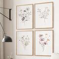 Watercolor Flower 4 Piece Wall Art. Botanical Wildflower Prints