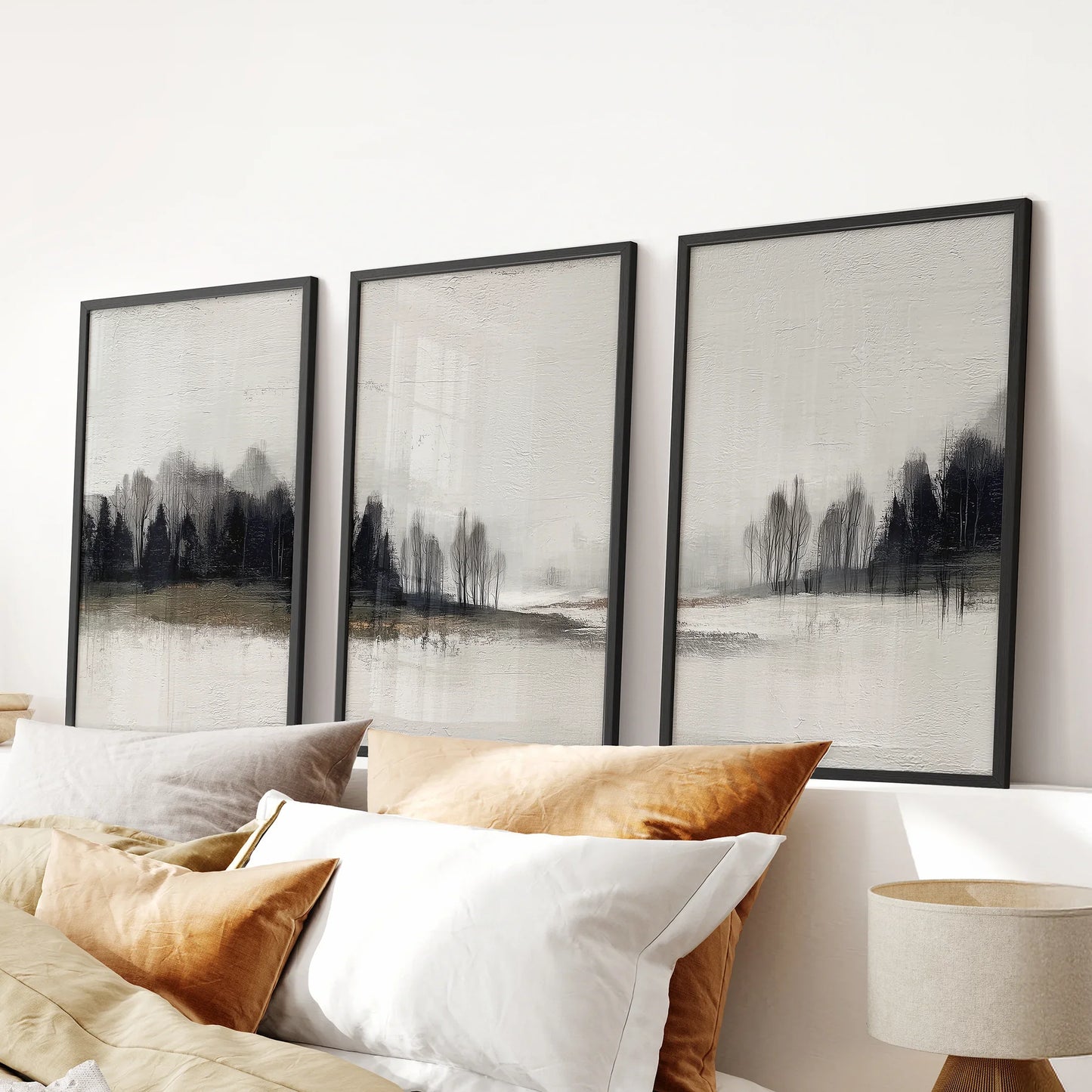 Neutral Forest Set of 3 Prints. Scandinavian Minimalist Art