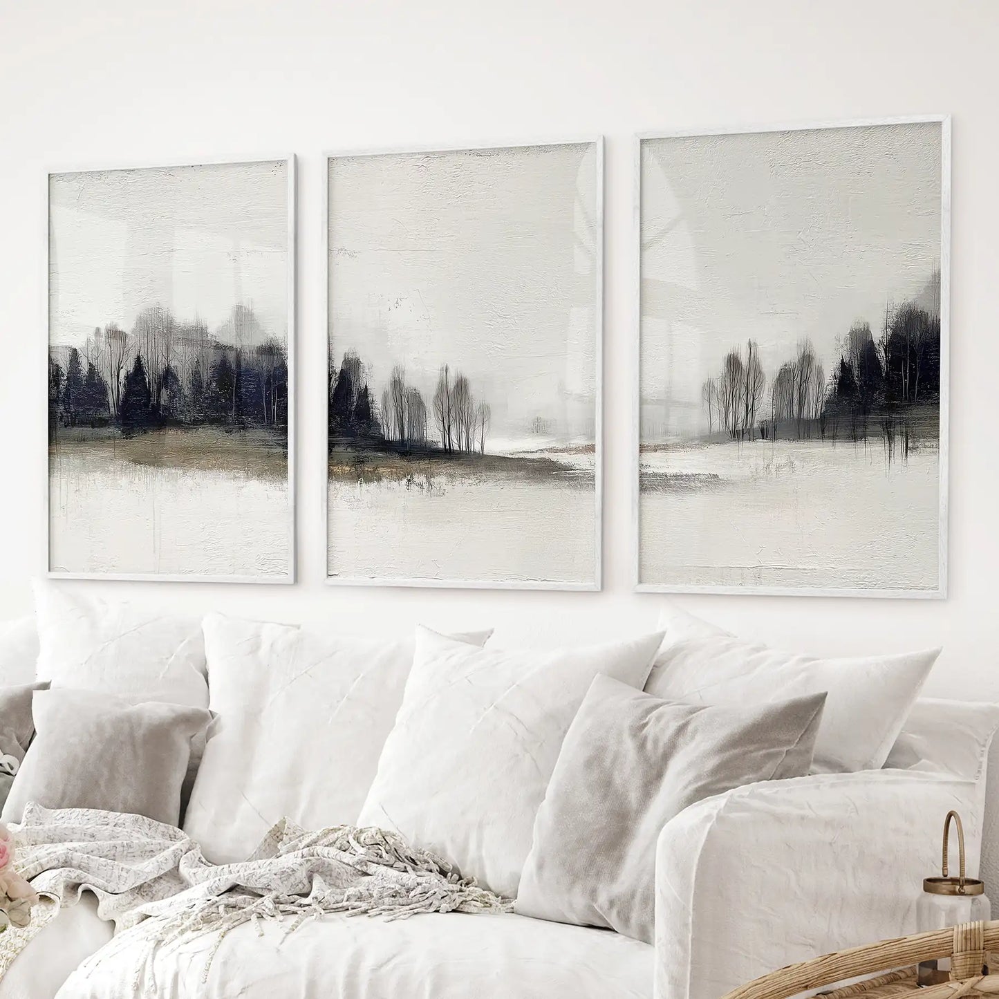 Neutral Forest Set of 3 Prints. Scandinavian Minimalist Art