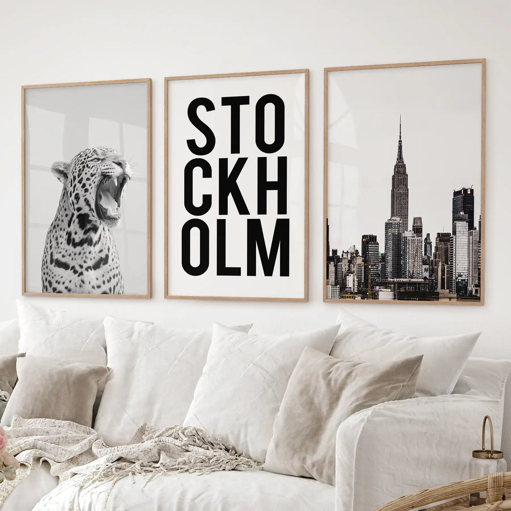 Black White Leopard & Stockholm. Fashion Wall Art Set of 3