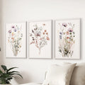 Soft Wildflower Wall Art. Set of 3 Muted Floral Prints