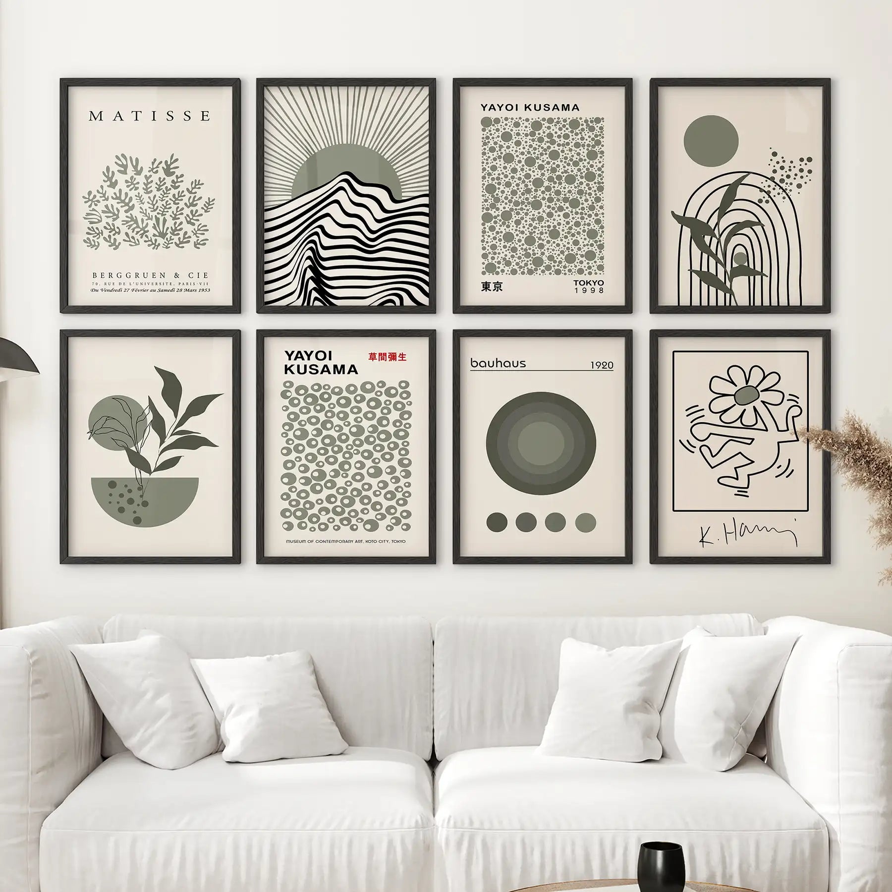 Sage Green Gallery Wall. 8 Piece Modern Poster Set for Apartment Decor