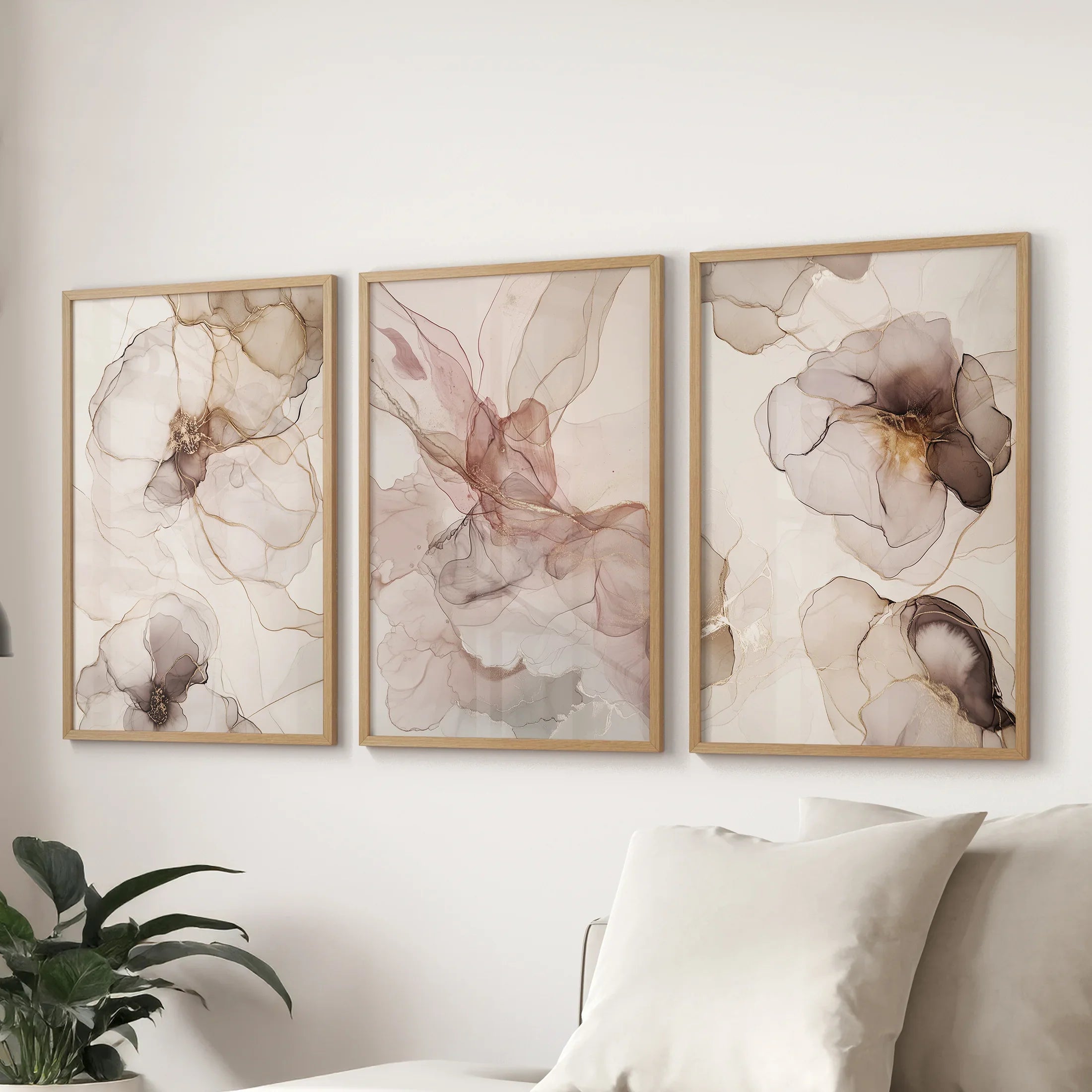 Neutral Abstract Watercolor 3 Piece Wall Art. Decor for Modern Bedrooms