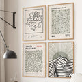 Boho Modern Abstract Set of 4 Prints. Kusama, Haring, Bauhaus