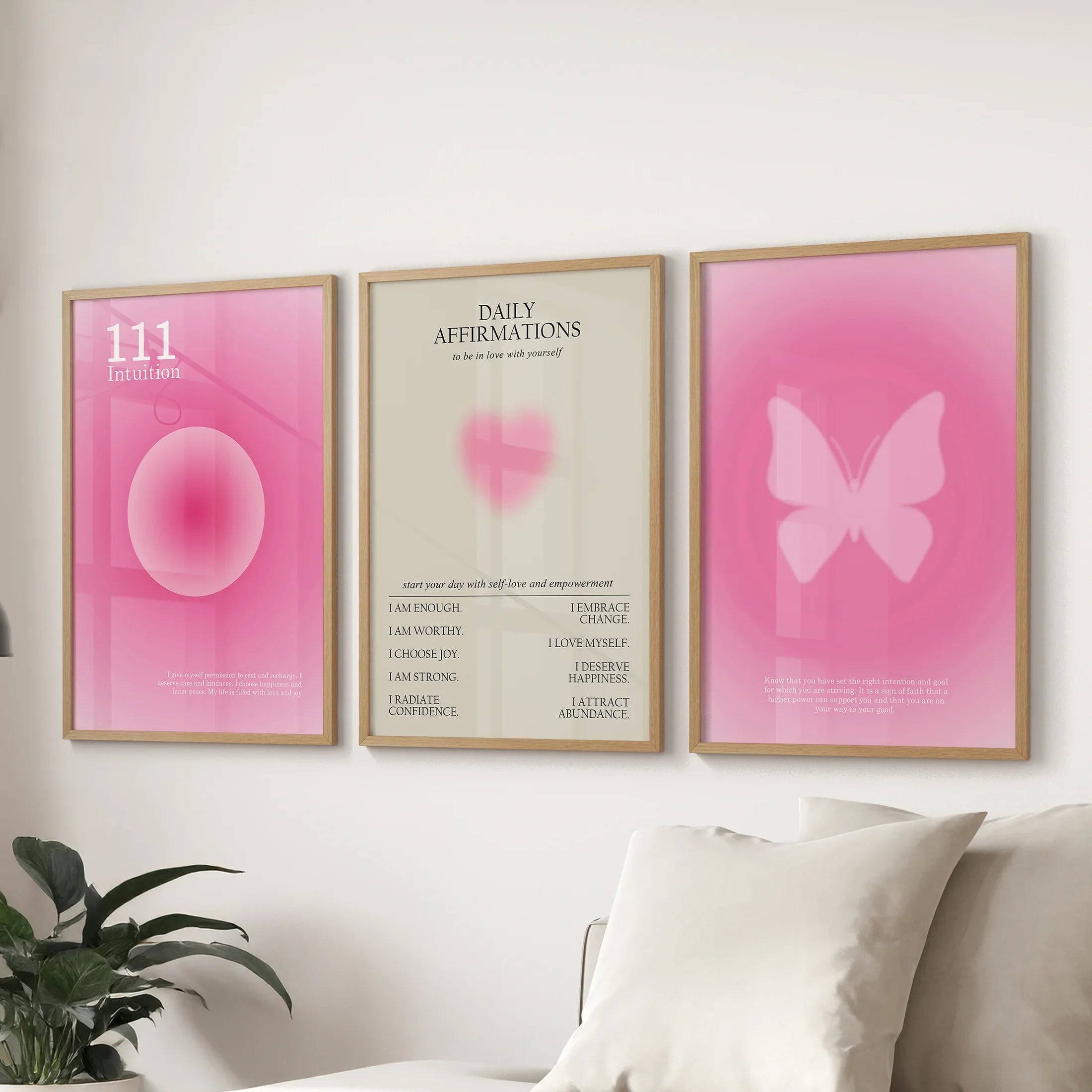 Pink Aura 3 Piece Art Prints Set. Motivational Decor for Girls’ Bedroom or Dorm