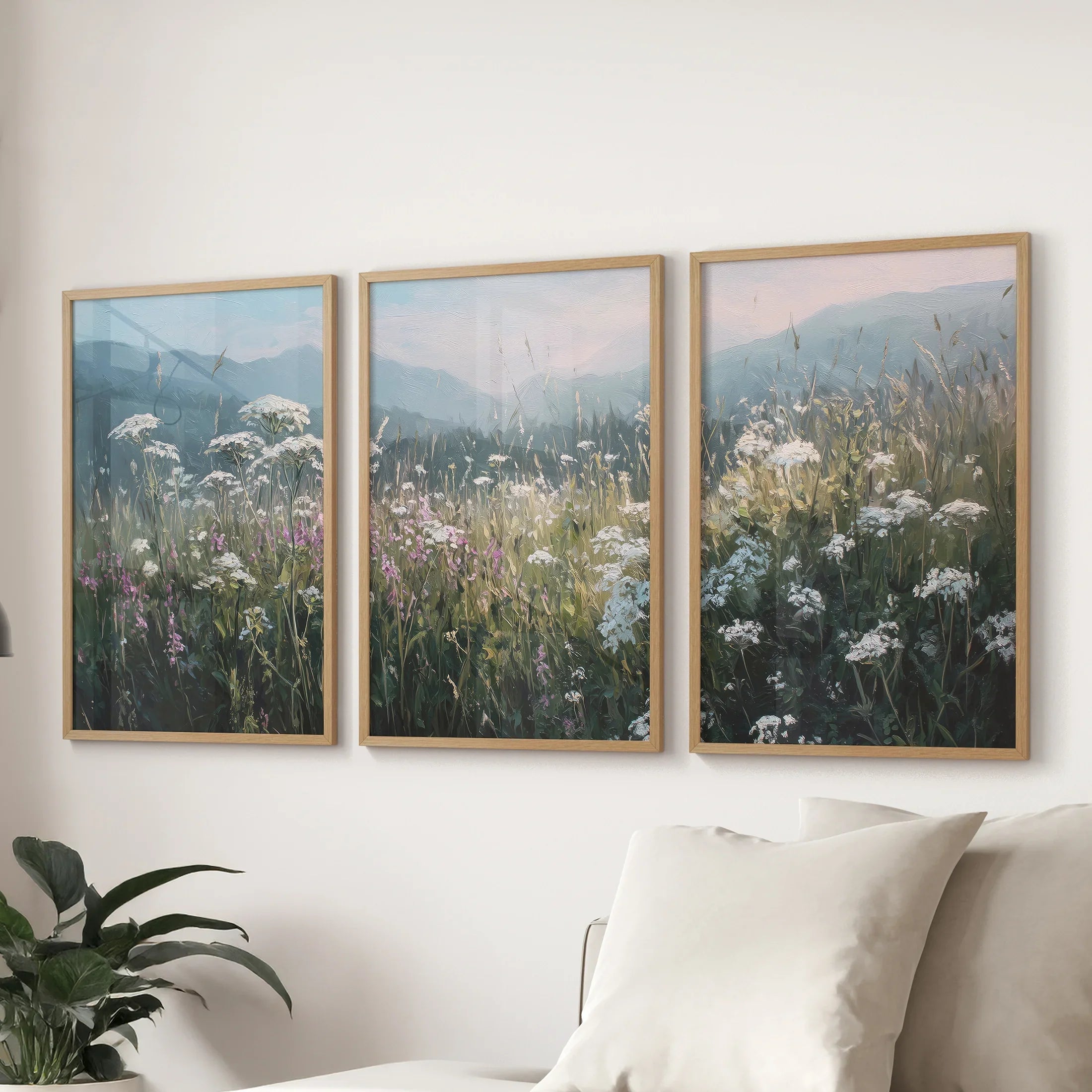 Wildflower Field at Sunset – Nature Wall Art Set of 3