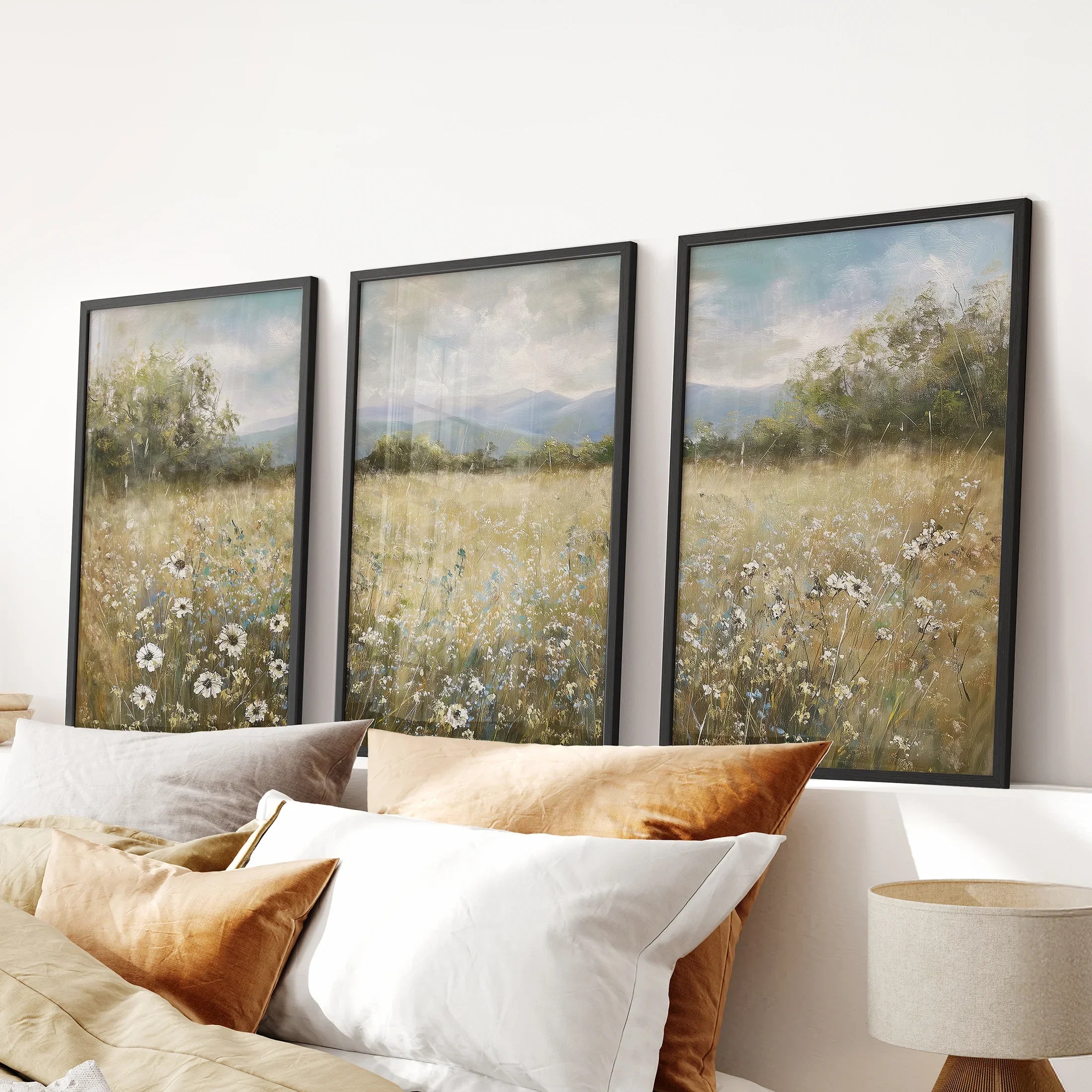 Neutral Meadow Wildflowers Wall Art. Set of 3 Nature Prints