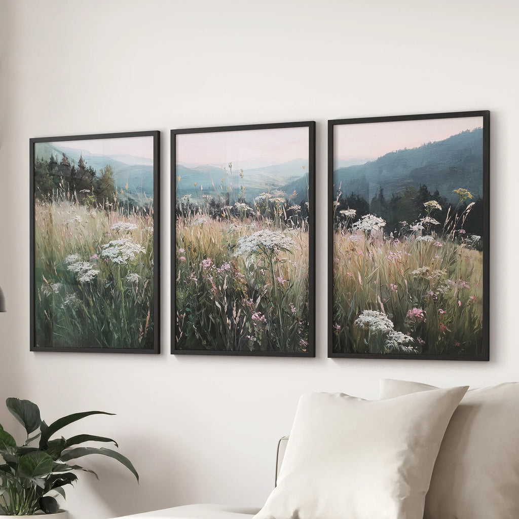 Meadow Landscape Wall Art Set of 3. Nature Prints