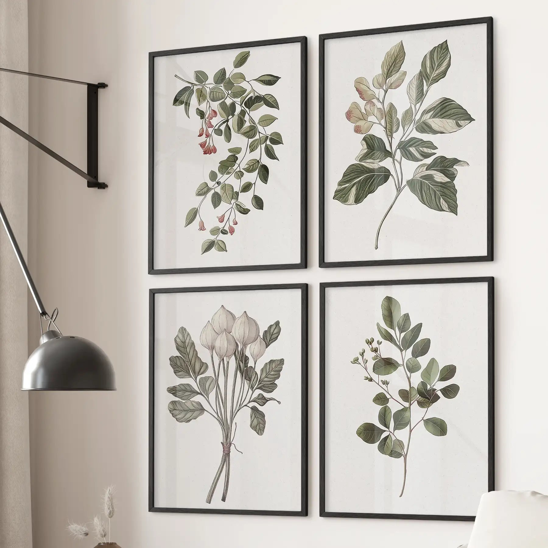 Vintage Plant Drawing Posters. Set of 4 Floral Art Prints