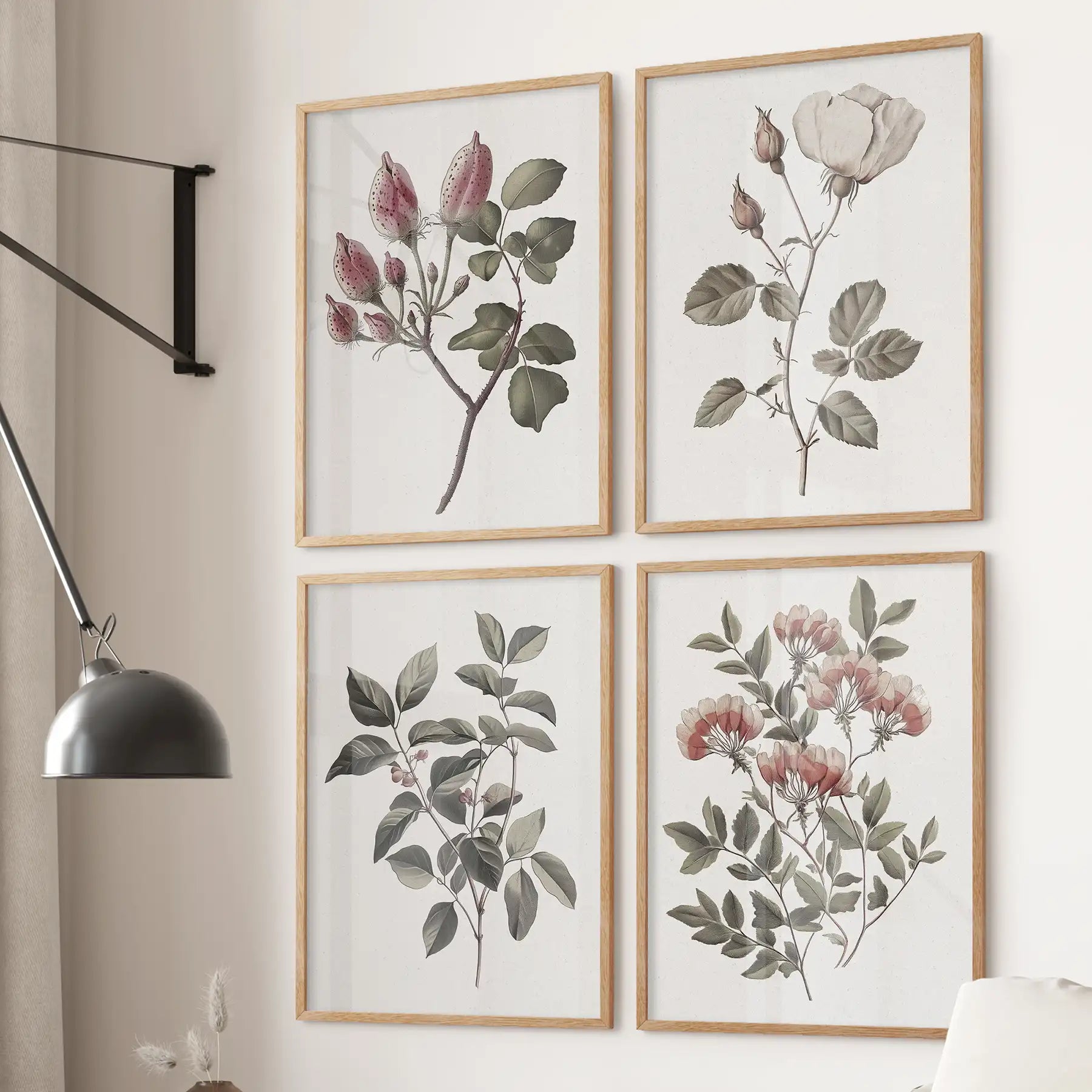 Vintage Floral Set of 4 Prints. Botanical Wall Art