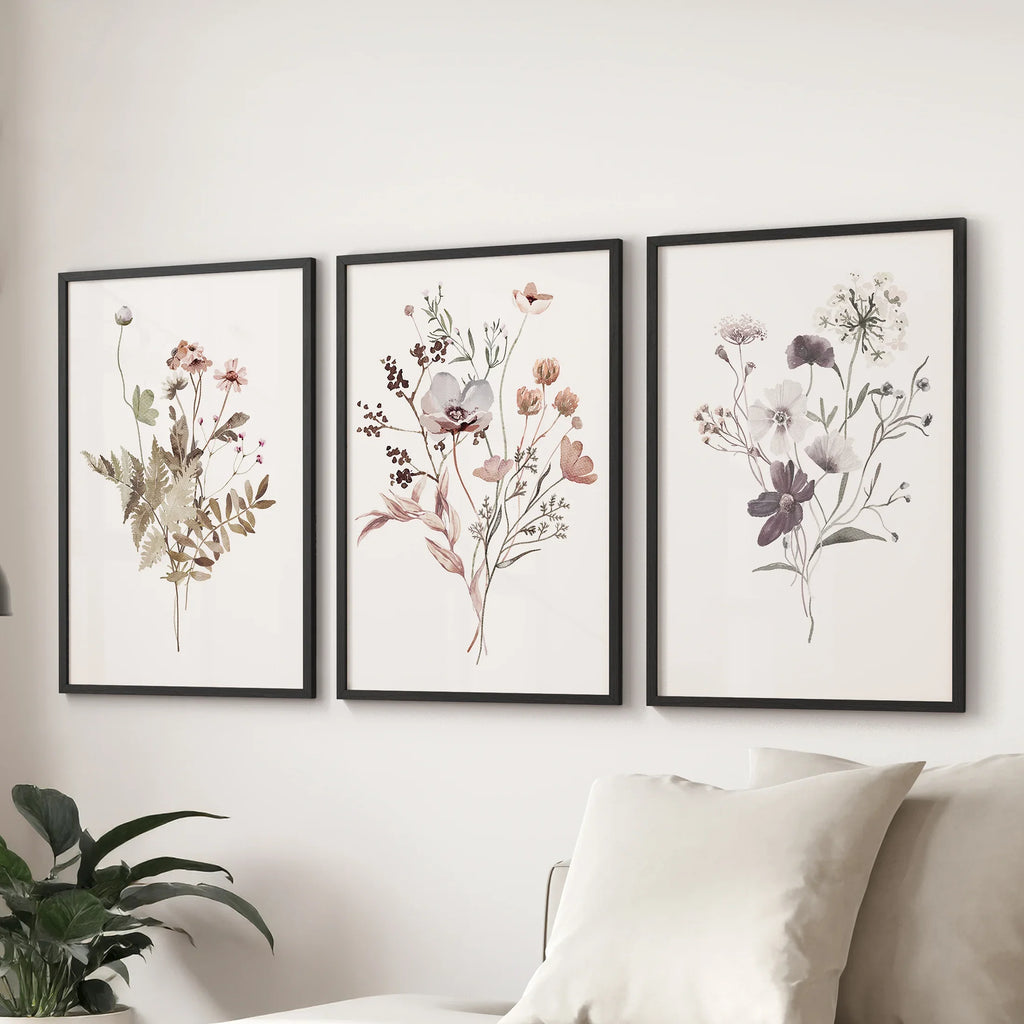Meadow Wildflower Print Set of 3 Pieces. Watercolor Botanical Prints