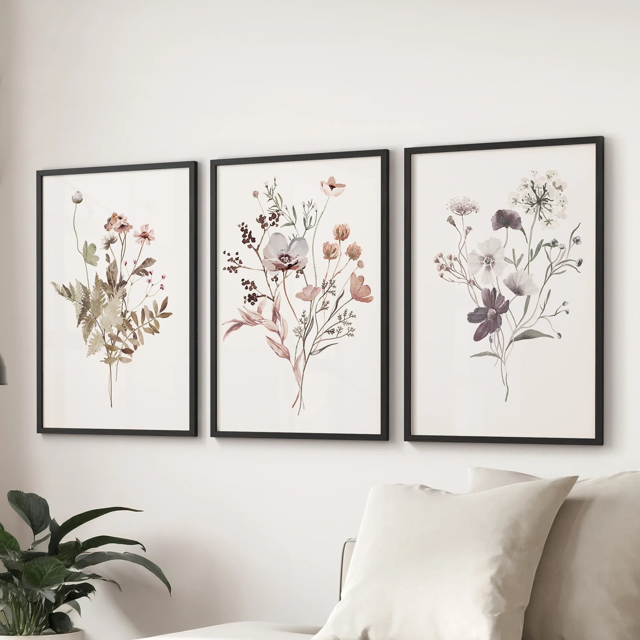 Meadow Wildflower Print Set of 3 Pieces. Watercolor Botanical Prints