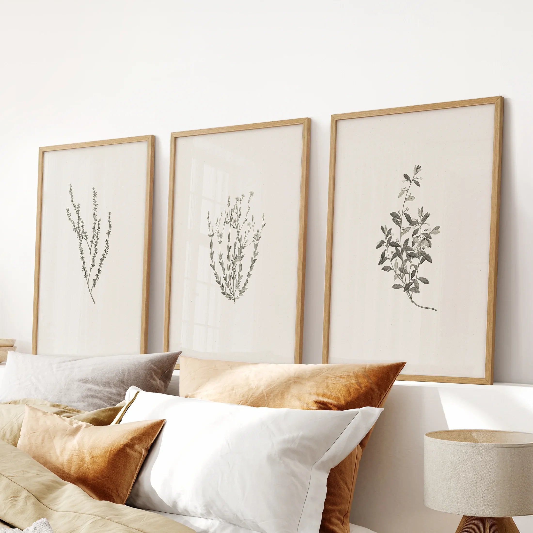 Vintage Botanical 3 Piece Wall Decor. Rustic Dried Flower Prints
