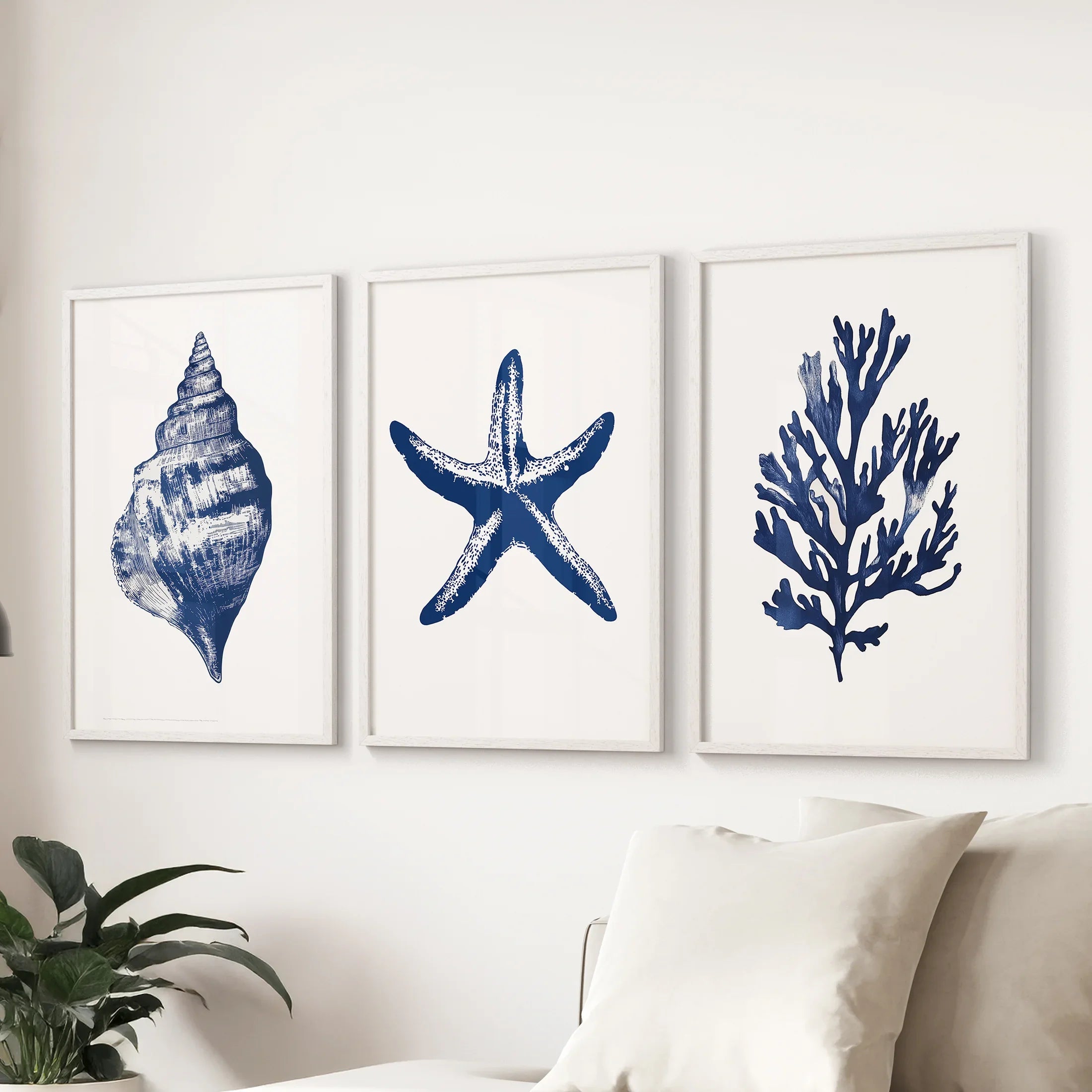 Lobster, Coral, Starfish Print Set. Nautical Set of 3 Wall Art