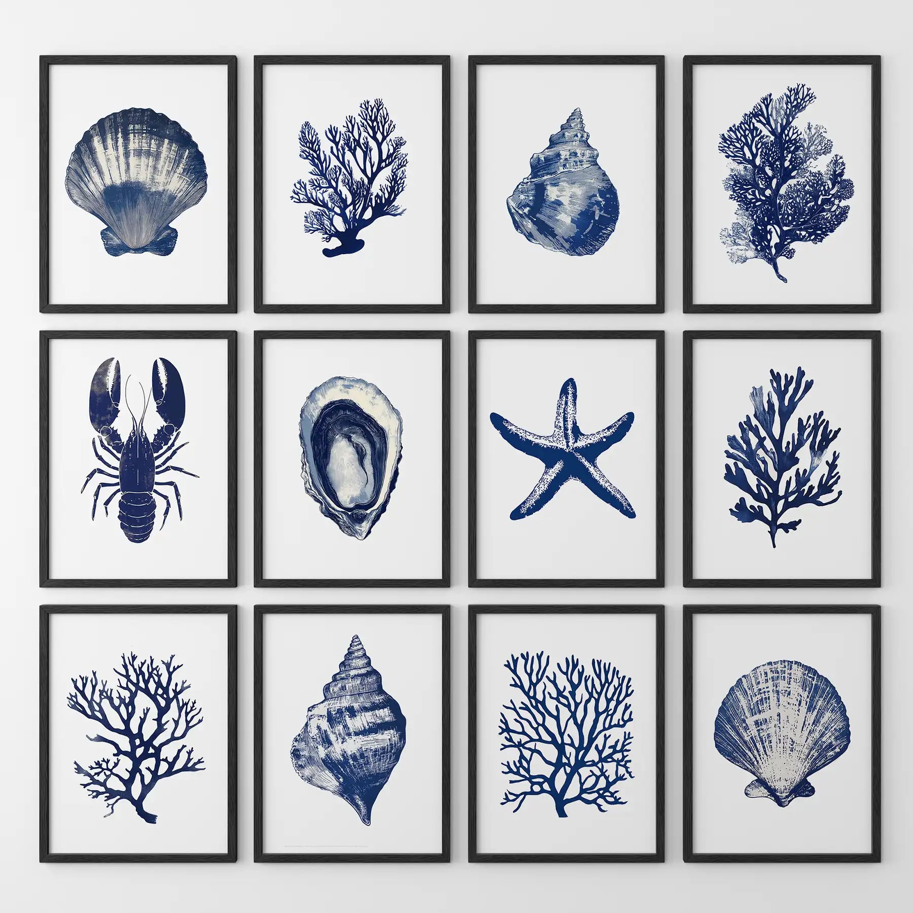Bundle Coral, Shell, Lobster Wall Art. Set of 12 Artwork