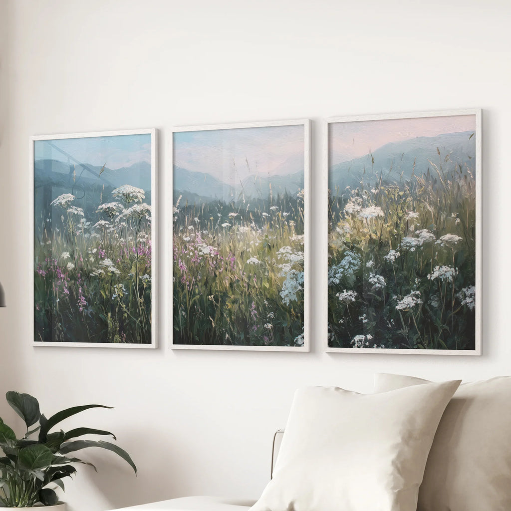 Wildflower Field at Sunset – Nature Wall Art Set of 3