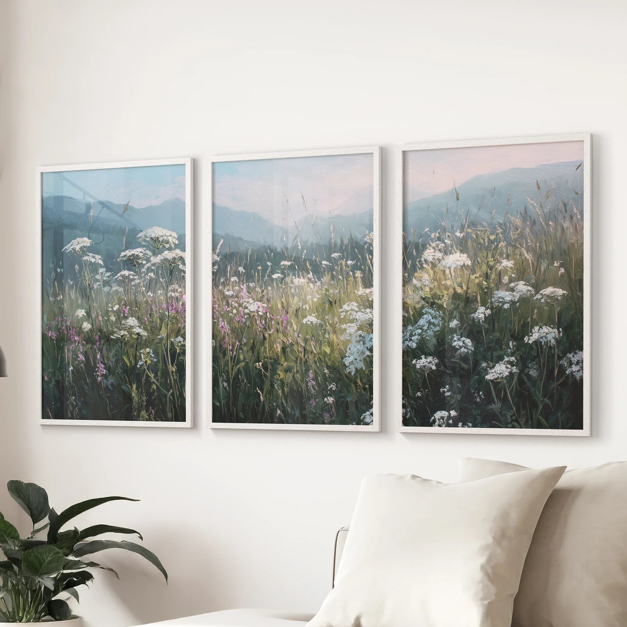 Wildflower Field at Sunset – Nature Wall Art Set of 3