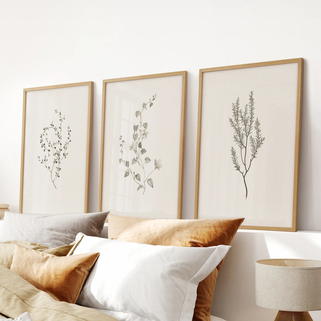 Vintage Dried Flower Wall Art. Set of 3 Rustic Botanical Prints