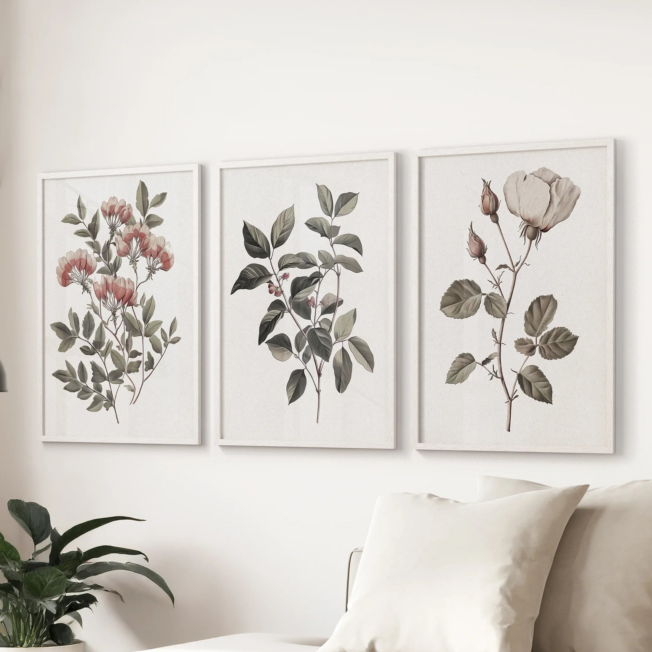 Set of 3 Floral Posters. Rose Flower Vintage Wall Art