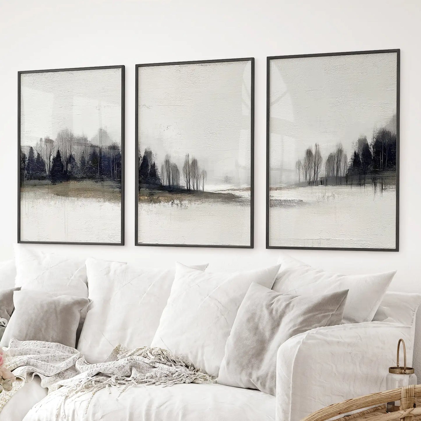 Neutral Forest Set of 3 Prints. Scandinavian Minimalist Art