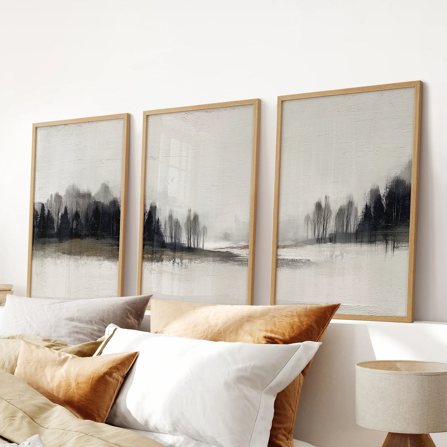 Neutral Forest Set of 3 Prints. Scandinavian Minimalist Art