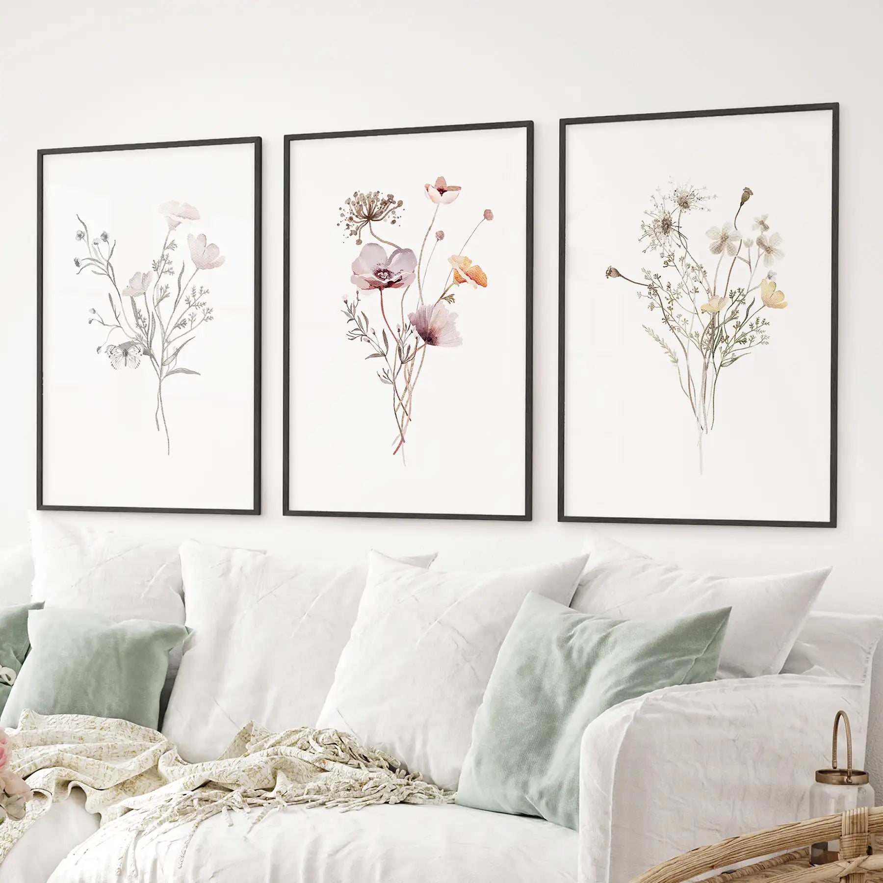 Watercolor Wildflower Set of 3 Prints. Botanical Floral Art for Cottage Spaces