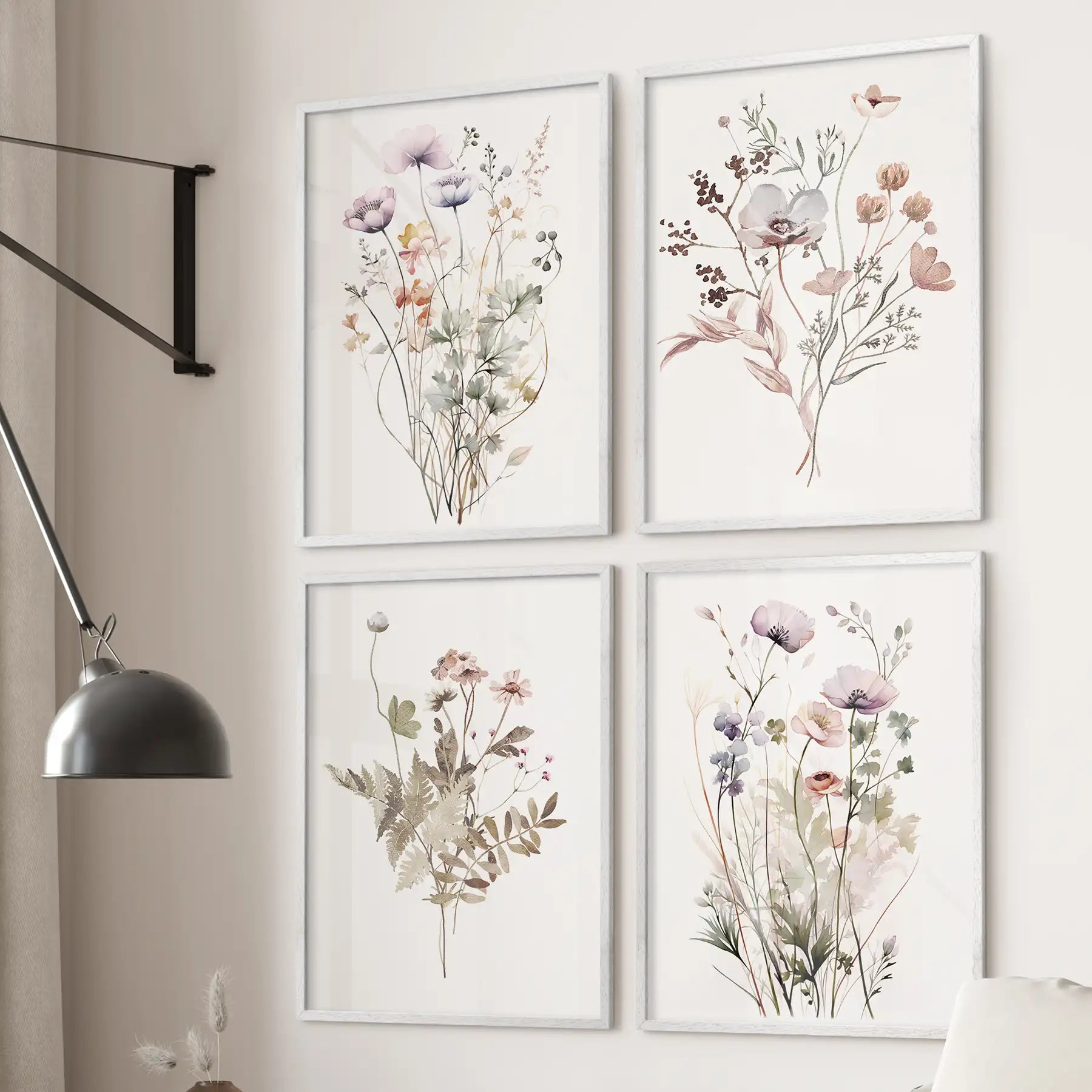 Watercolor Wildflower Print Set of 4 Pieces. Cottagecore Botanical Posters