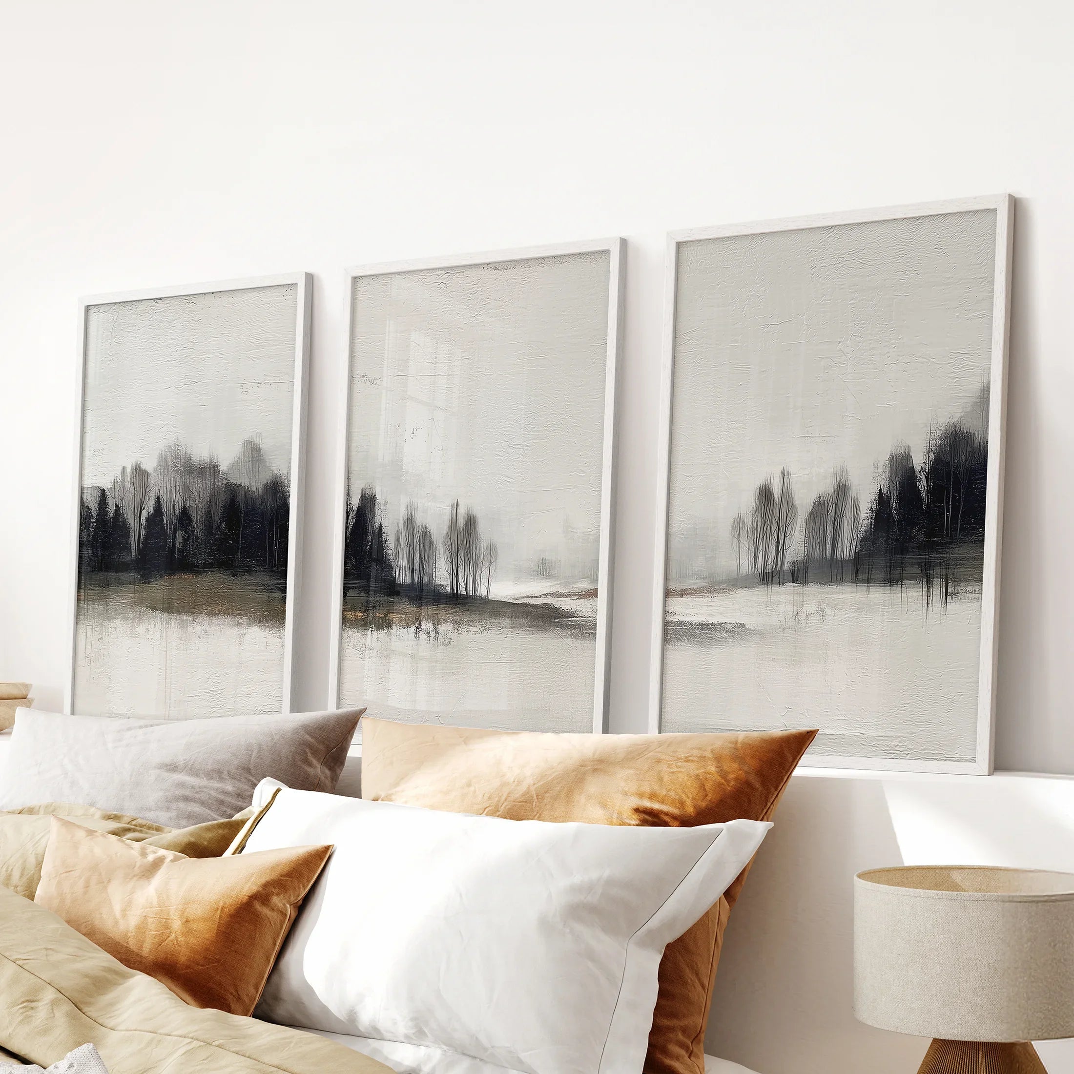 Neutral Forest Set of 3 Prints. Scandinavian Minimalist Art