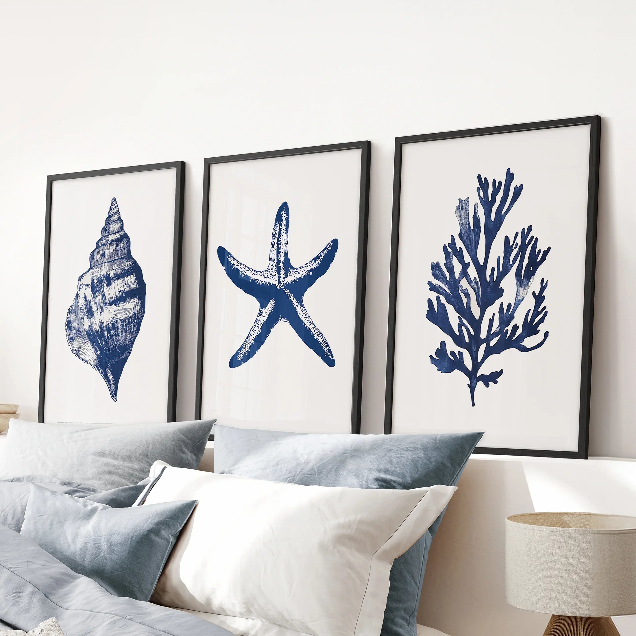 Lobster, Coral, Starfish Print Set. Nautical Set of 3 Wall Art