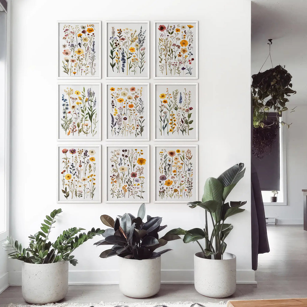 Meadow Wildflowers Prints. Floral Wall Art Set of 9 Pieces