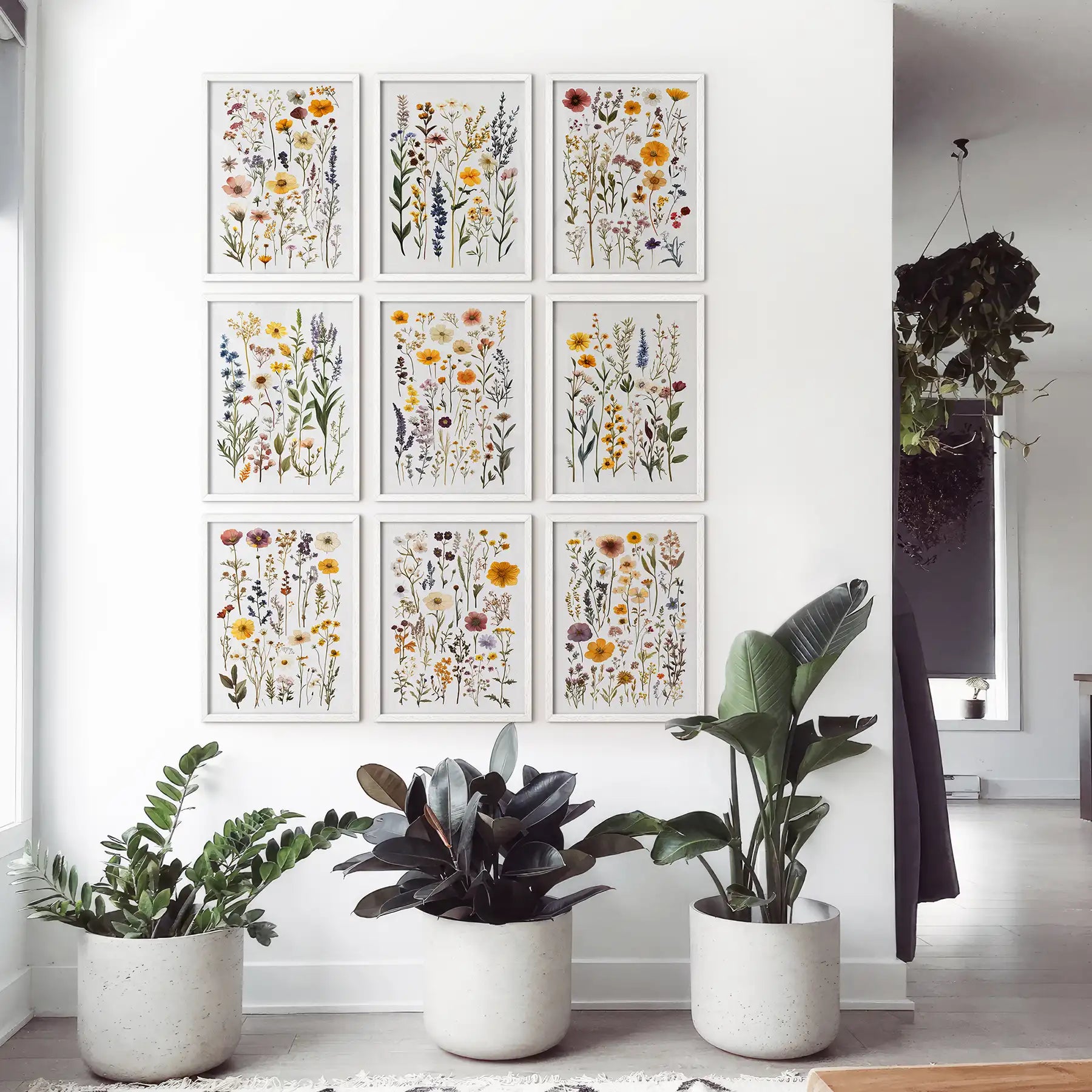 Meadow Wildflowers Prints. Floral Wall Art Set of 9 Pieces