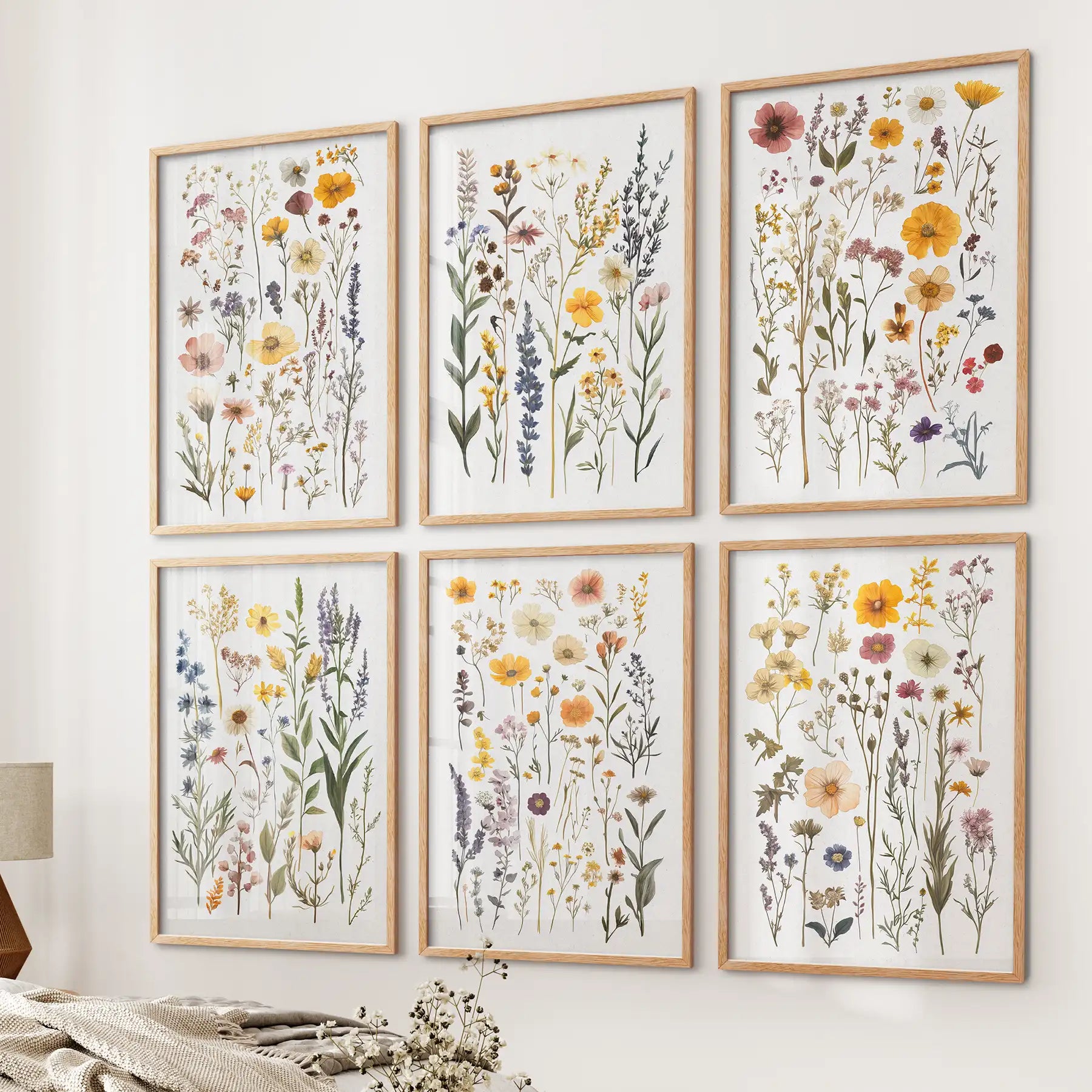Gallery Wall of Wildflower Art Prints. Set of 6 Piece Décor
