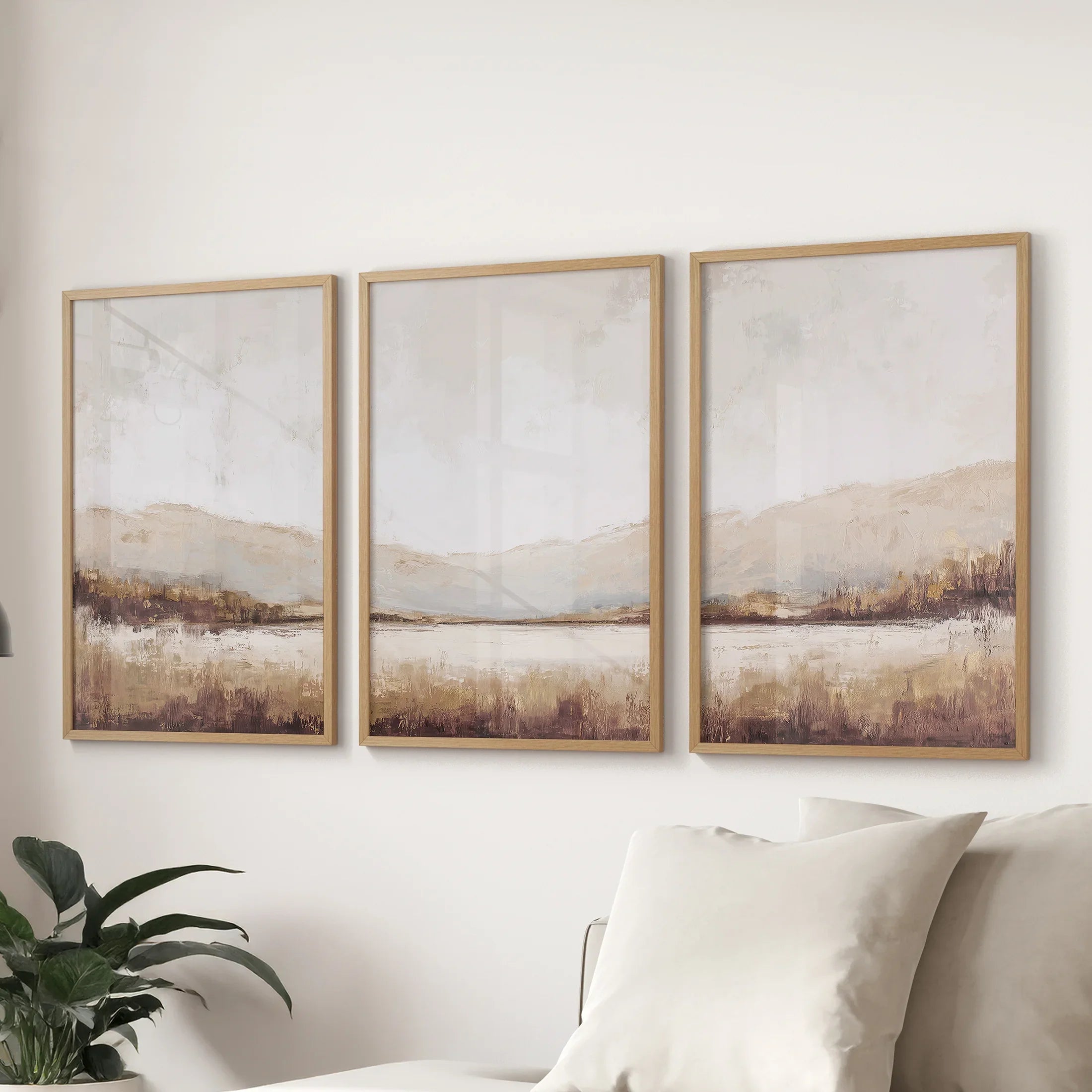Neutral Beige Brown Landscape Tryptich. Set of 3 Art Prints