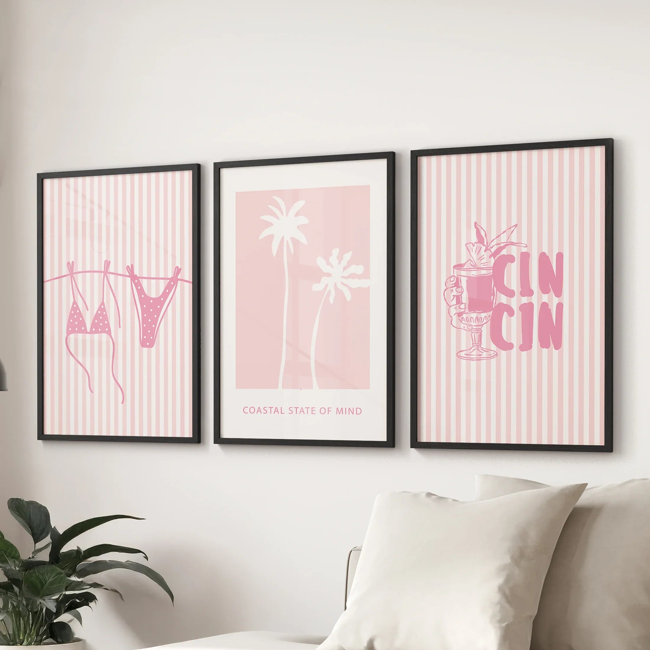 Preppy Coastal Girl Room Décor. Set of 3 Pink Summer Prints