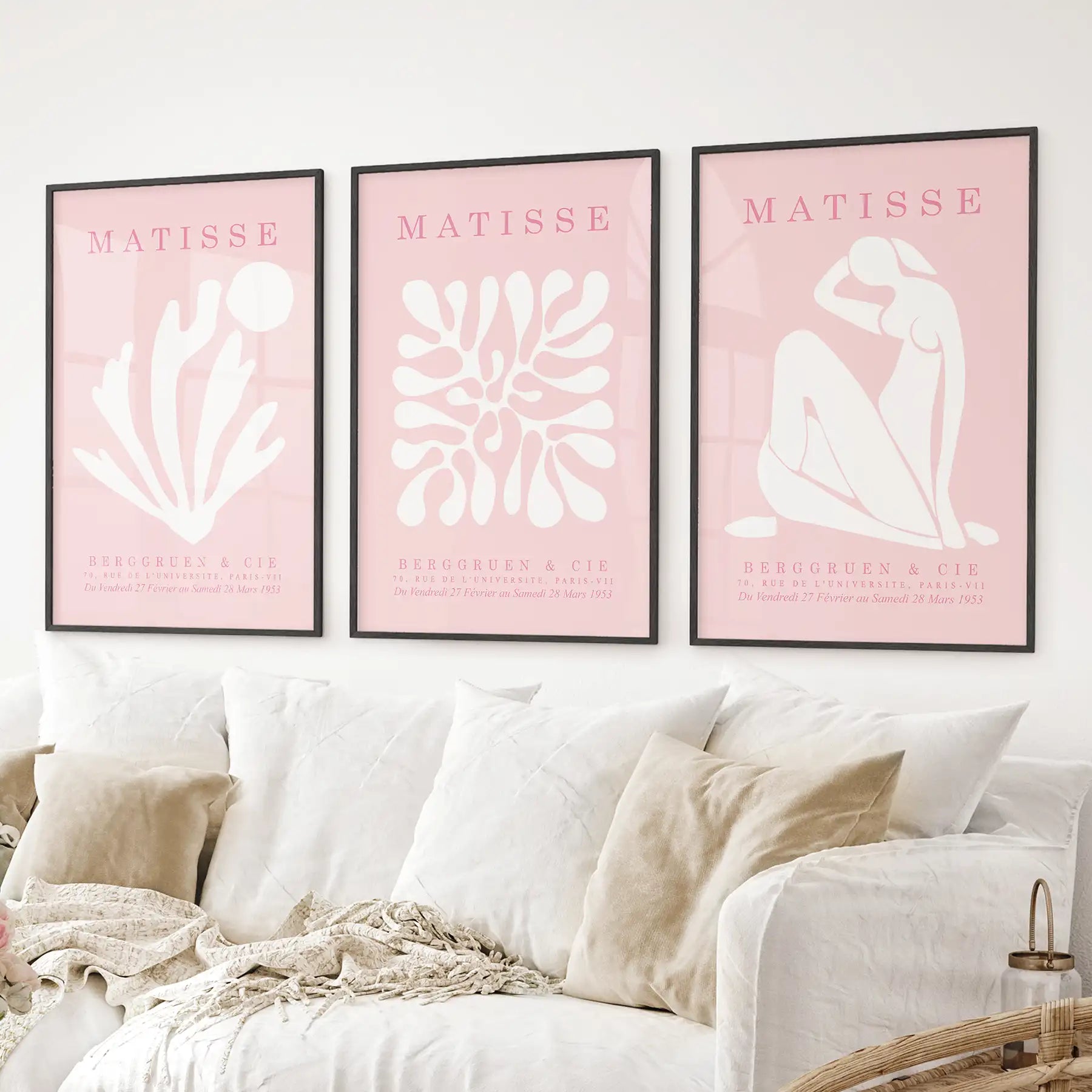 Pink Matisse Cutouts Wall Art. Minimalist Set of 3 Posters