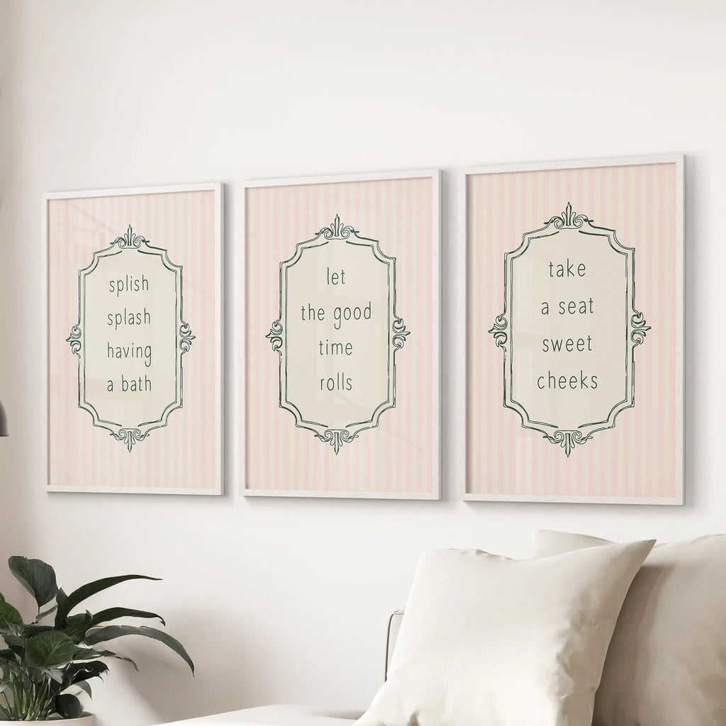Funny Bathroom Art. Set of 3 Typography Quote Prints