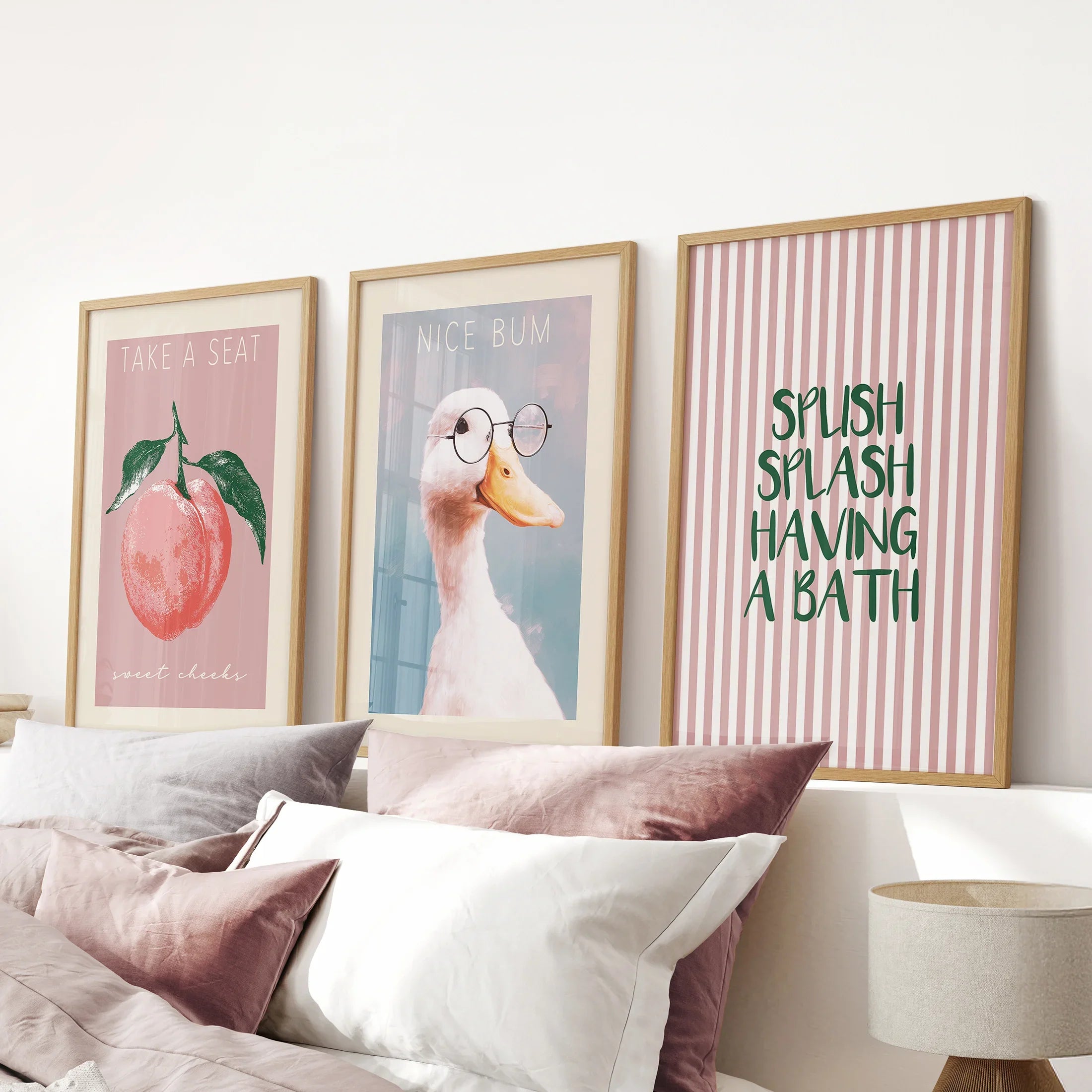 Humorous Bathroom Quotes Wall Art: Funny Duck, Peach Prints
