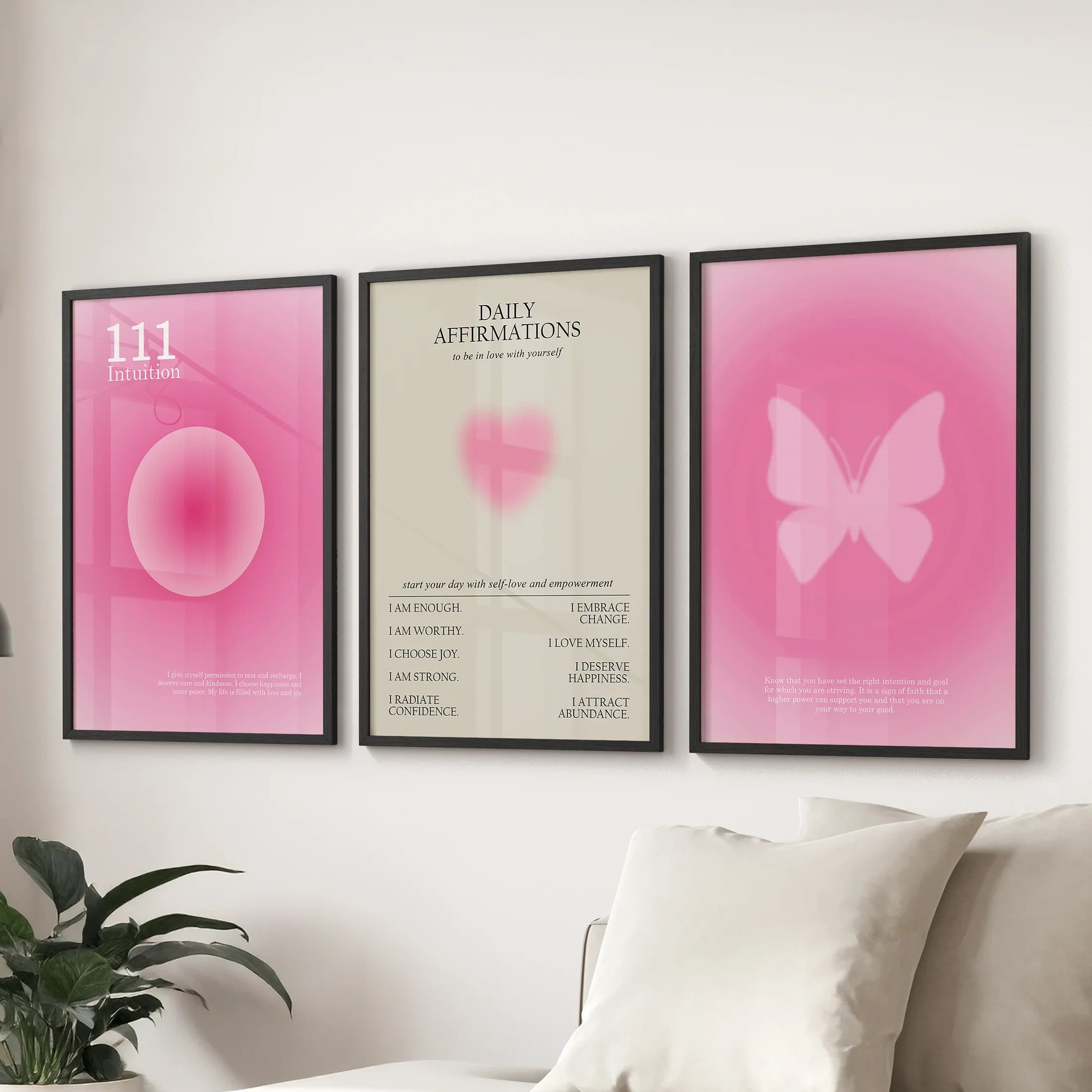 Pink Aura 3 Piece Art Prints Set. Motivational Decor for Girls’ Bedroom or Dorm