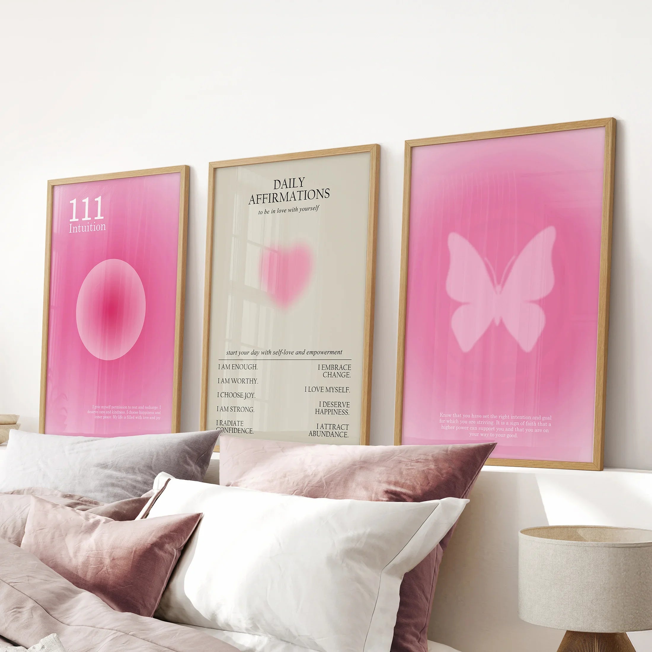 Pink Aura 3 Piece Art Prints Set. Motivational Decor for Girls’ Bedroom or Dorm