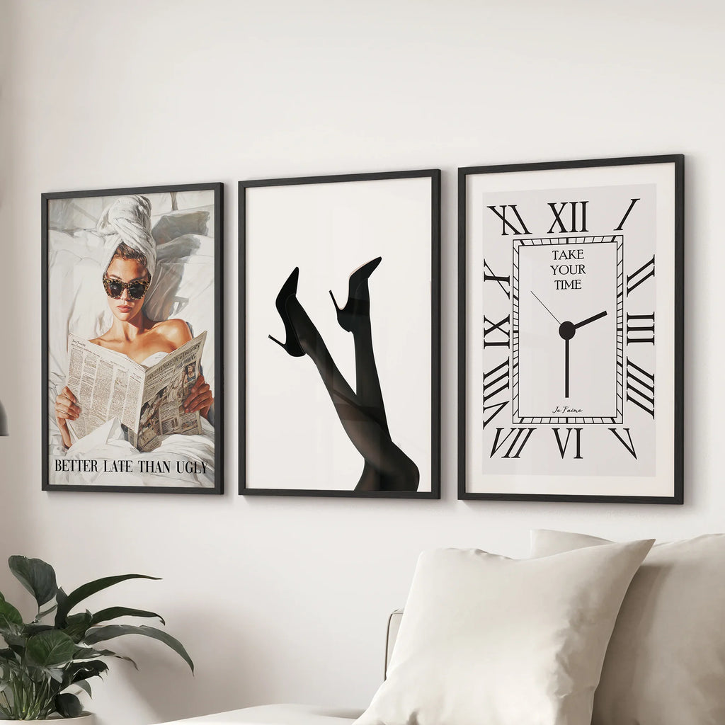 Elegant Glam Wall Art: Fashion Girl, Heels. Set of 3 Prints