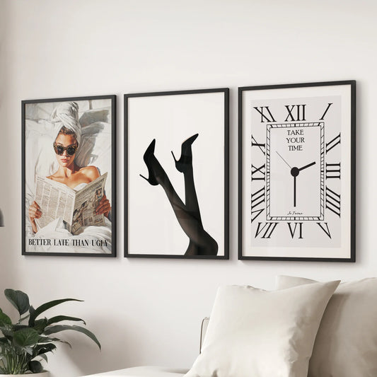 Elegant Glam Wall Art: Fashion Girl, Heels. Set of 3 Prints