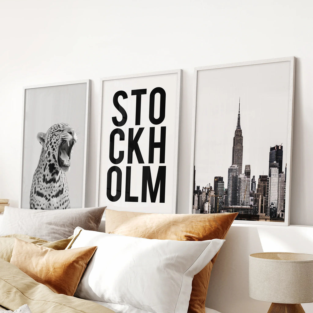 Black White Leopard & Stockholm. Fashion Wall Art Set of 3