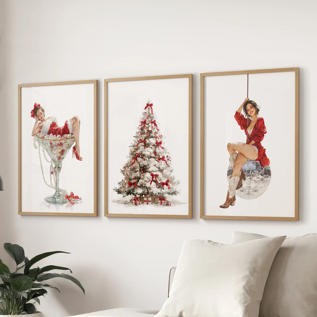 Glam Christmas Art. Pin Up Holiday Print Set of 3