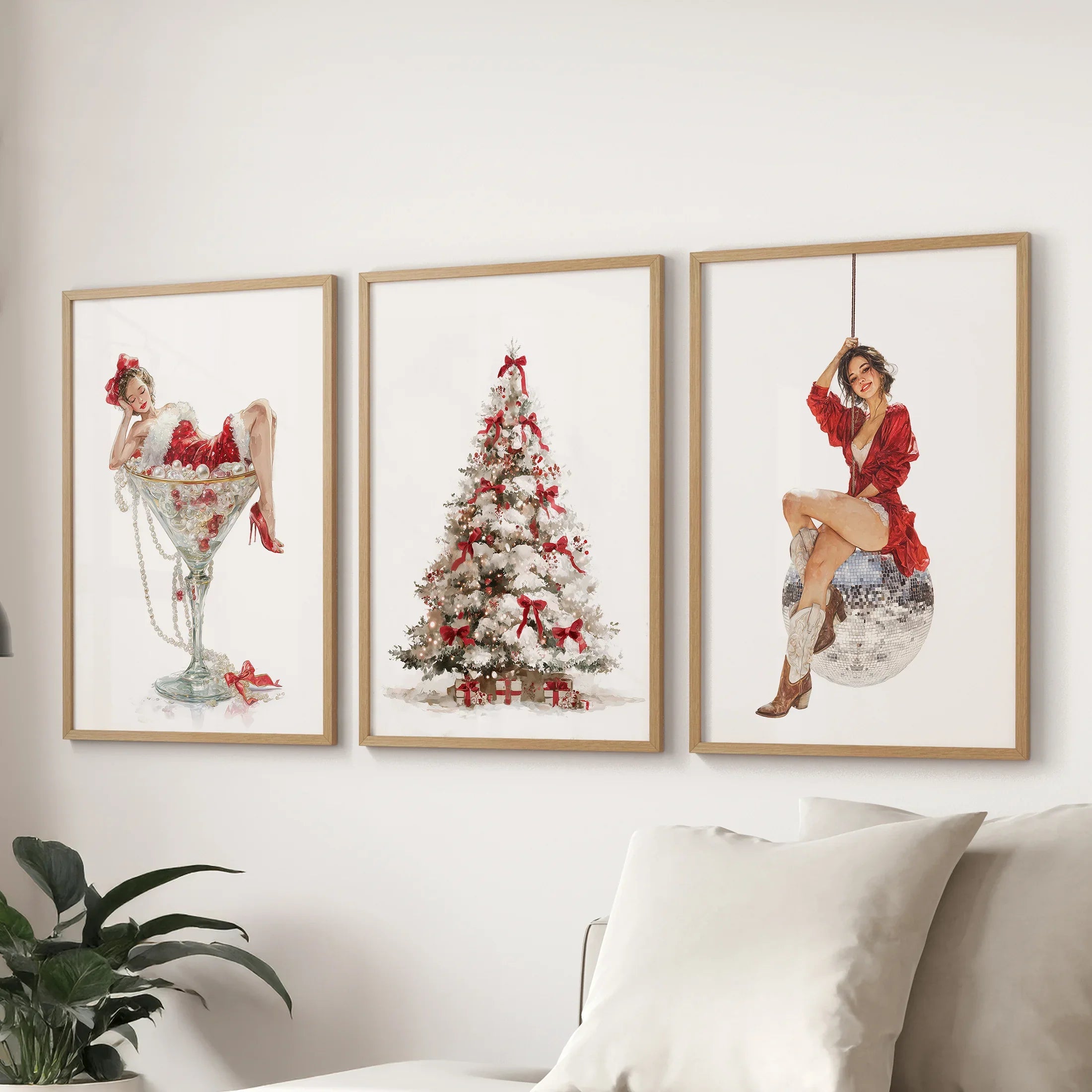 Glam Christmas Art. Pin Up Holiday Print Set of 3