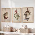 Rustic Holiday Set of 3 Prints: Vintage Christmas Bell Art