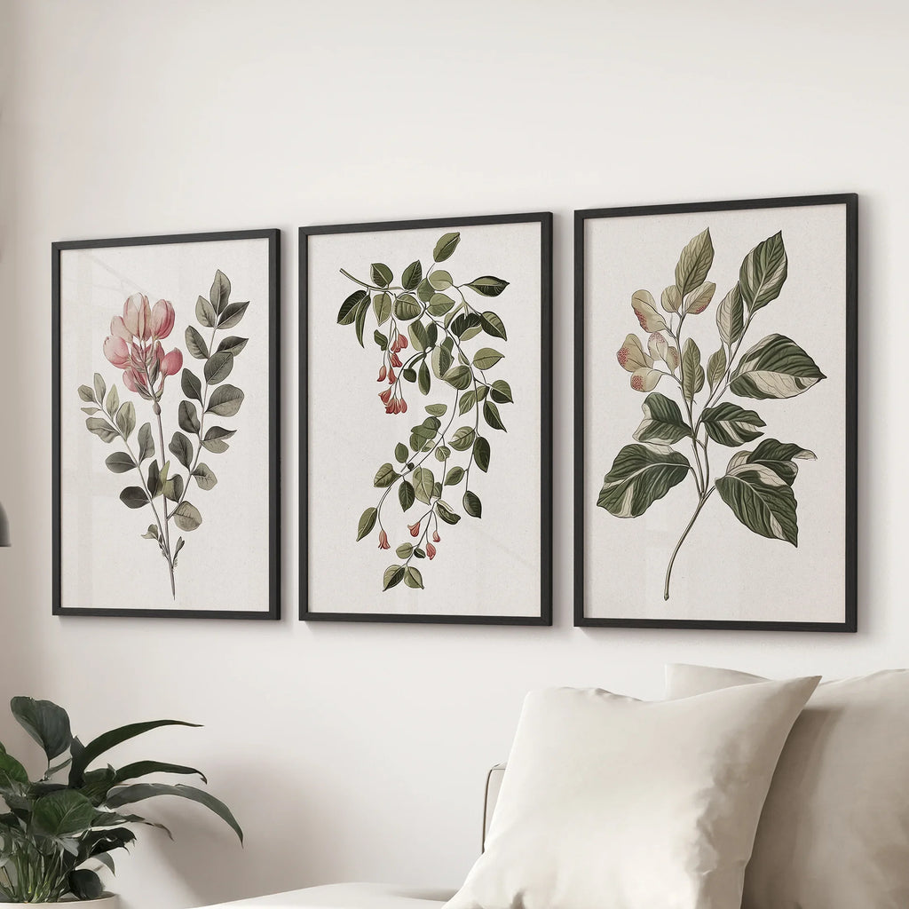Floral Set of 3 Piece Wall Art. Magnolia, Honeysuckle Prints