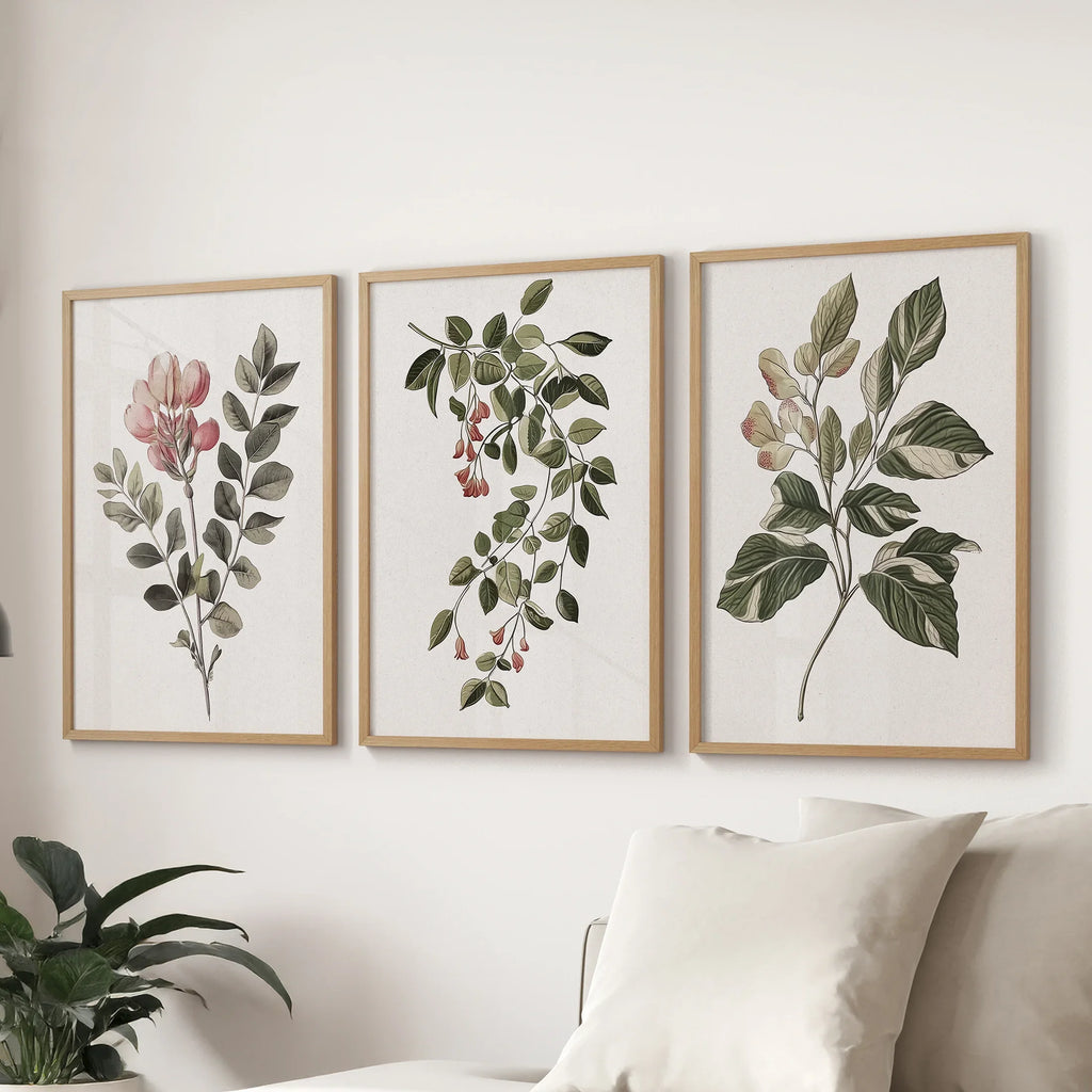Floral Set of 3 Piece Wall Art. Magnolia, Honeysuckle Prints