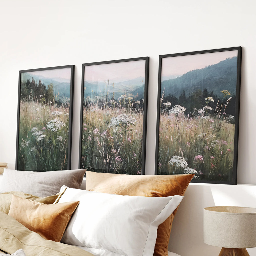 Meadow Landscape Wall Art Set of 3. Nature Prints