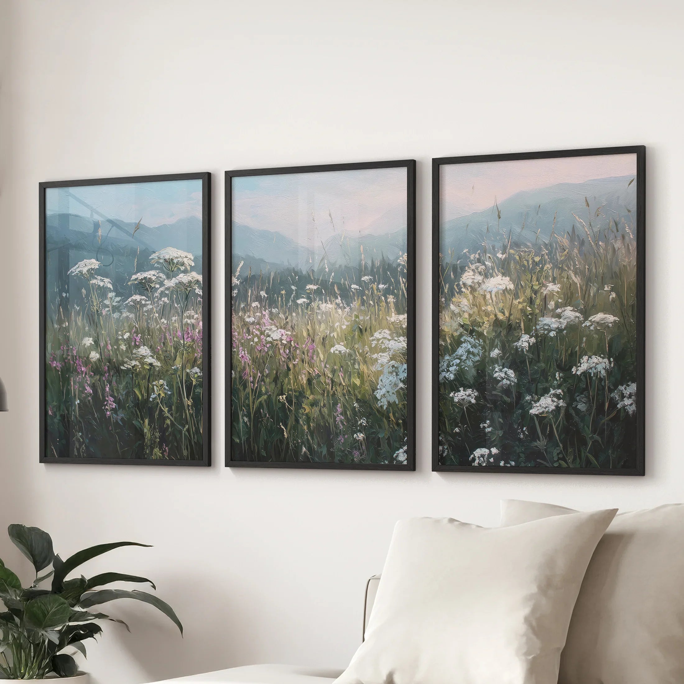 Wildflower Field at Sunset – Nature Wall Art Set of 3